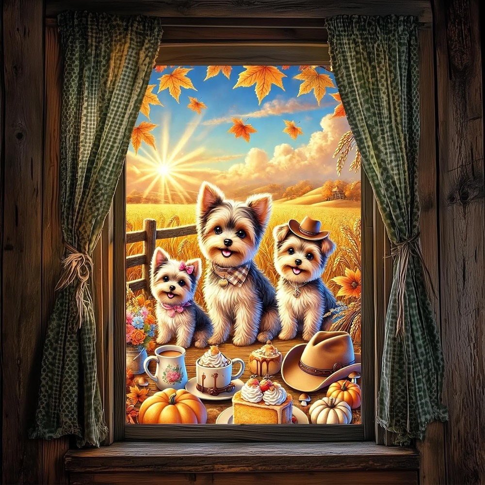 Rainbow Privacy Window Film 24x36 " PVC Yorkshire Dog Window Decal for Glass